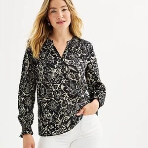 NWOT Sonoma- Goods For Life Chic Black and Tan Floral Blouse Sz L